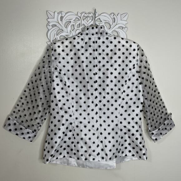 DRESSBARN COLLECTION 12 Collared Sparkly Blazer Rhinestone Clasp WHITE BLACK - Picture 11 of 16